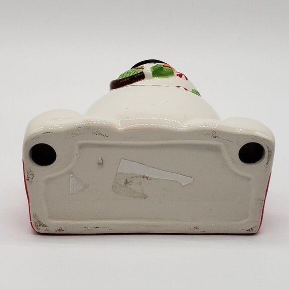 Ceramic Hand Painted Top Hat Snowman Holding Cardinal Bird Napkin Holder - Picture 5 of 8